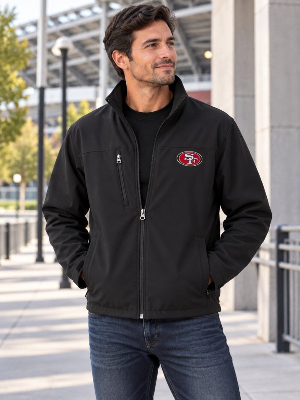 NFL G-III San Francisco 49ers Softshell Football Jacket Mens Size M Black Sports